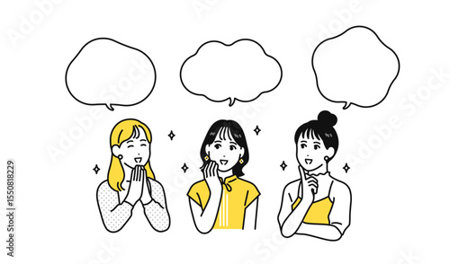笑顔 解決 若い女性 ふきだし セット