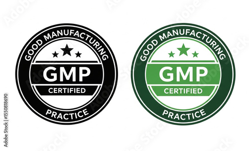 GMP Certified stamp in black and green color on white background