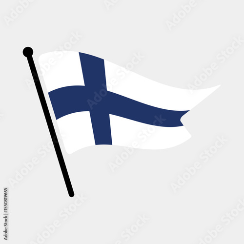 National flag of Finland.  Finland flag computer digital vector illustration icon design.  Fluttering flagpole flag.