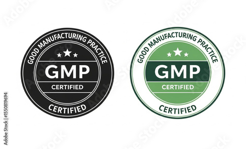 GMP certified vector stamp, good manufacturing practice badge on white background