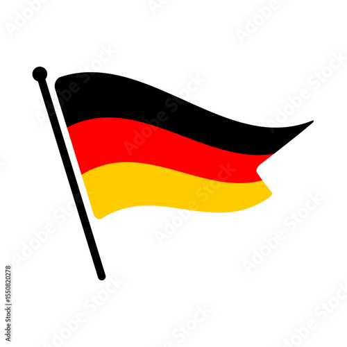 National flag of Germany.  German flag computer digital vector illustration icon design.  Fluttering flagpole flag.