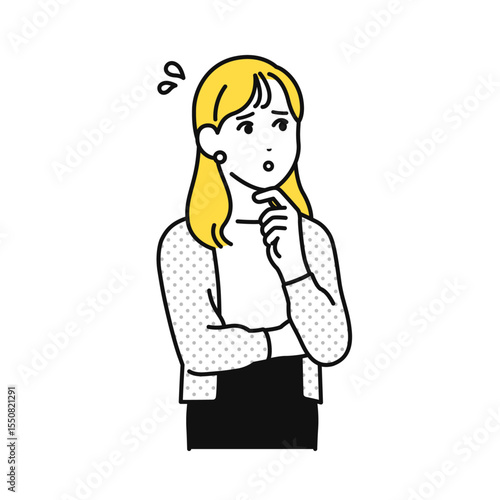 心配 不安 カーディガン 若い女性 イラスト 素材