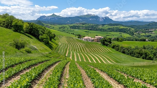 Wallpaper Mural Picturesque Vineyard Landscape with Rolling Hills and Distant Mountains Torontodigital.ca