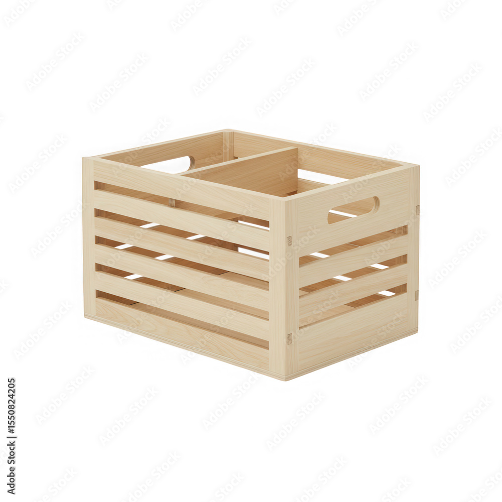 Wooden storage crate with divider isolated on transparent background Wooden storage crate with divider isolated on transparent background