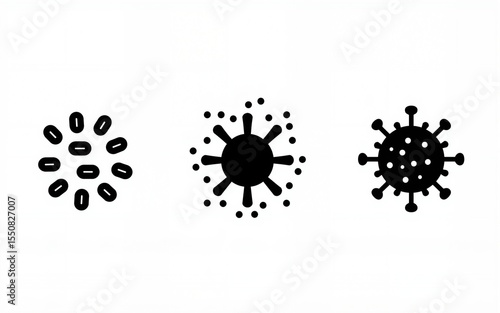 Black silhouette bacteria and virus icons on white background. High quality