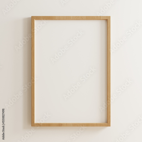 Empty poster mockup with vertical wooden frame- 3D rendering