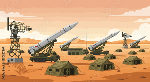 Military Missile Launch Site Desert Warfare Illustration