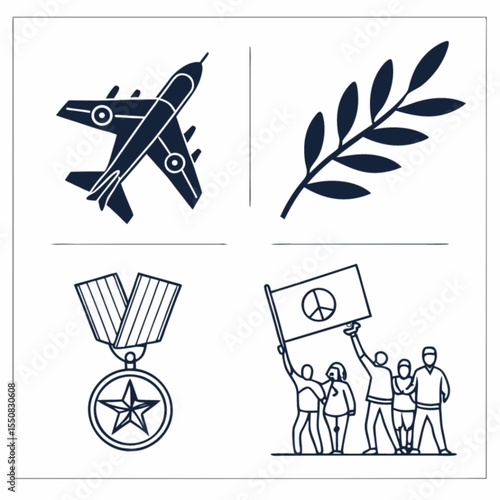 War, Peace, and Protest Symbols Icon Set