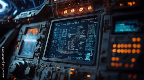 Wallpaper Mural Control panel with glowing screens and buttons in a futuristic setup Torontodigital.ca