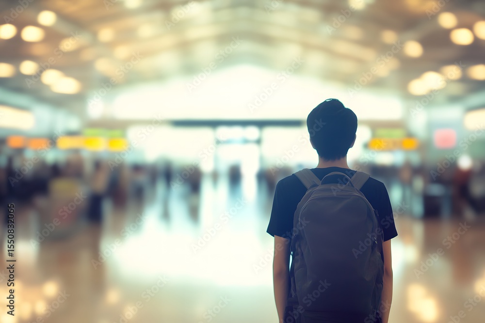 A blurred crowd with a sharply focused traveler walking toward the gate, suggesting the beginning of an adventure or journey. A blurred crowd with a sharply focused traveler walking toward the gate, suggesting the beginning of an adventure or journey.