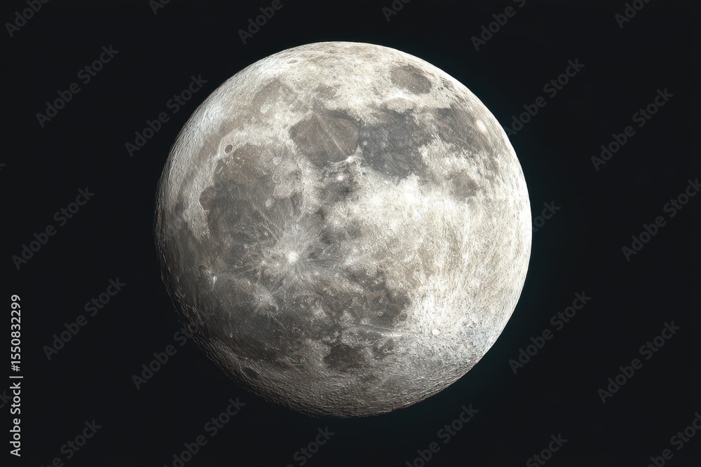 Fototapeta premium Highly Detailed Full Moon Showing Craters, Lunar Surface Texture Against Black Sky Background