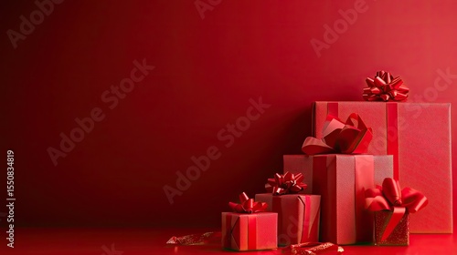 Red gift boxes arranged on a red background (2)