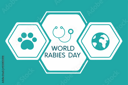 World rabies day illustration featuring paw print stethoscope and globe symbols