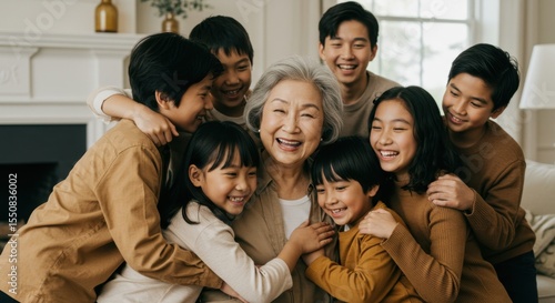 Multigenerational Family Portrait: A heartwarming image capturing the joy and love of a large family gathered together, celebrating their bond and shared moments.