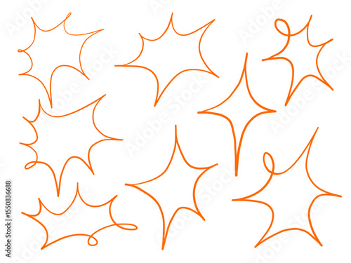 Hand Drawn Starburst Spark Collection. A collection of hand drawn starburst sparks with flowing loops irregular points and sharp edges. Perfect for digital art posters crafts and prints