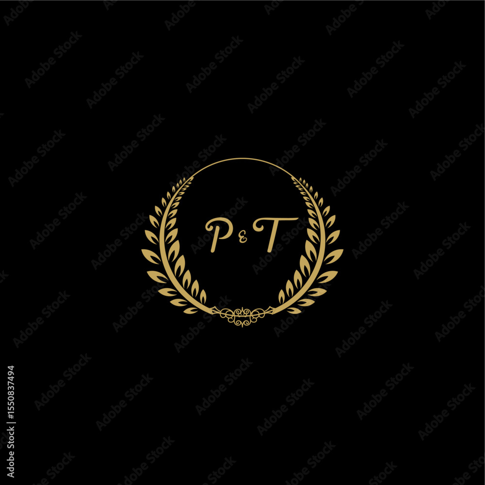 Fototapeta premium PT beautiful feminine and elegant wedding monogram initial logo with circle floral gold