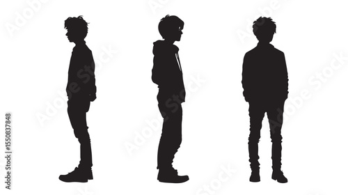 Set beautiful fashion Boy silhouette on a white background 