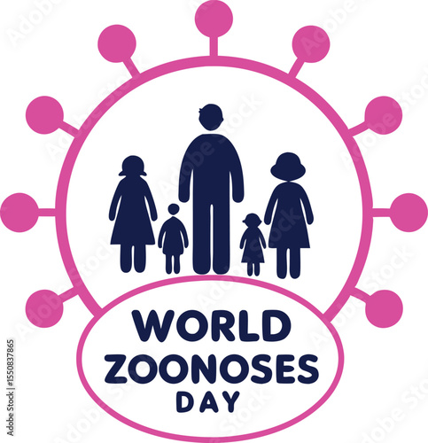 World zoonoses day concept depicting family health and disease prevention