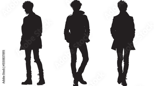 Set beautiful fashion Boy silhouette on a white background 
