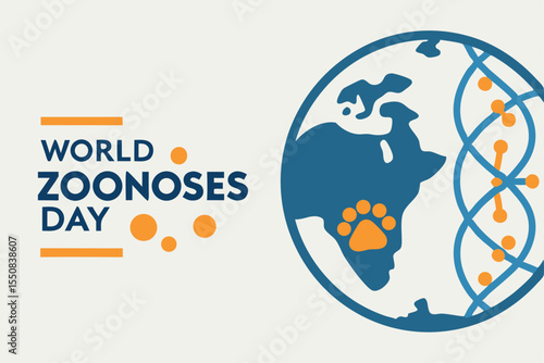 World zoonoses day concept with earth globe and animal paw print vector design