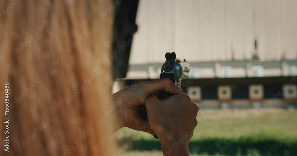 custom made wallpaper toronto digitalWoman aiming and firing a revolver at targets on a shooting range
