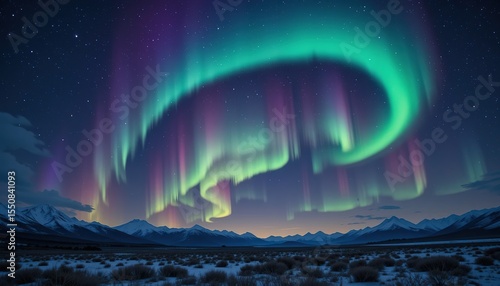 Northern Lights Majestic Display Over Frozen Landscape