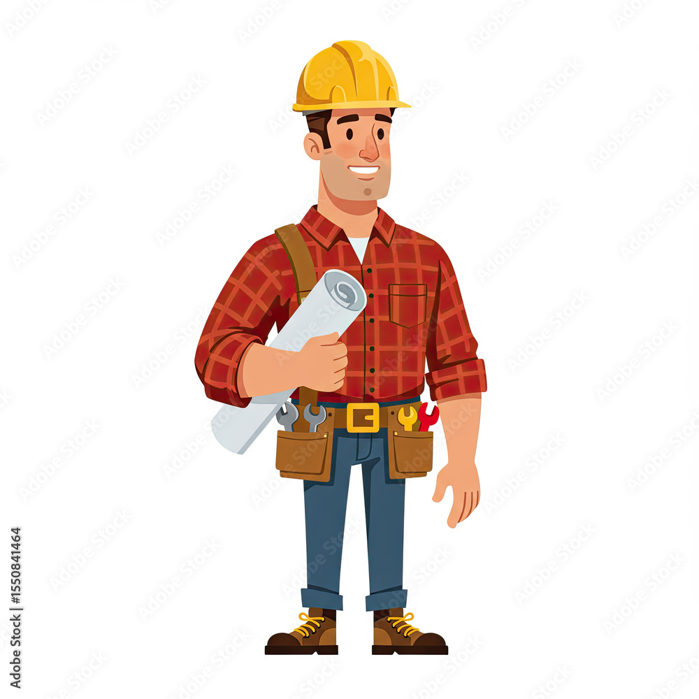 Happy Construction Worker Cartoon Illustration Happy Construction Worker Cartoon Illustration