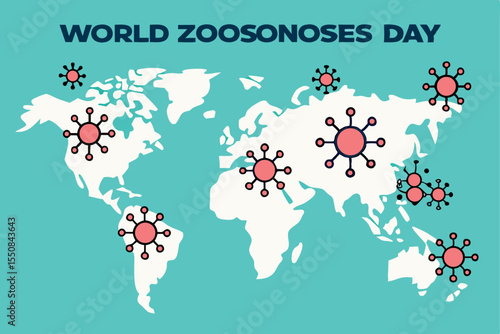 World zoonoses day illustration of global outbreak and disease awareness