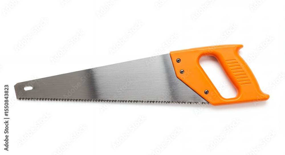 Hand saw with orange handle on white background