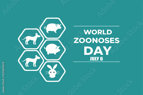World zoonoses day illustration with animal silhouettes and relevant messaging