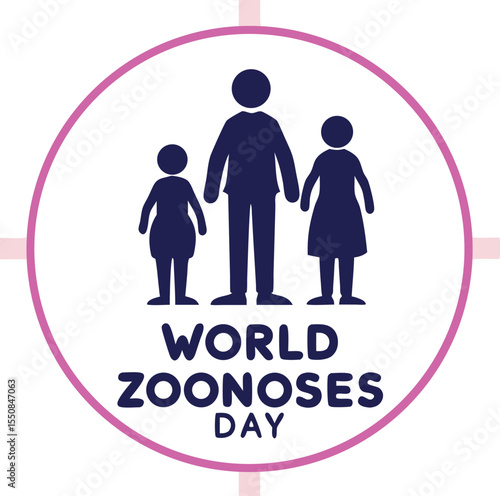 World zoonoses day symbol with family silhouette in circular design for awareness