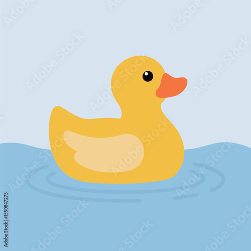 Yellow Rubber Duck Floating on Water surface with gentle ripples around it