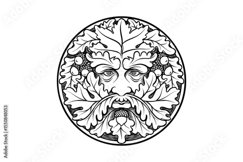 green man line art illustration with circle shape