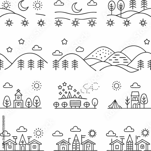 set of hand drawn houses and labels