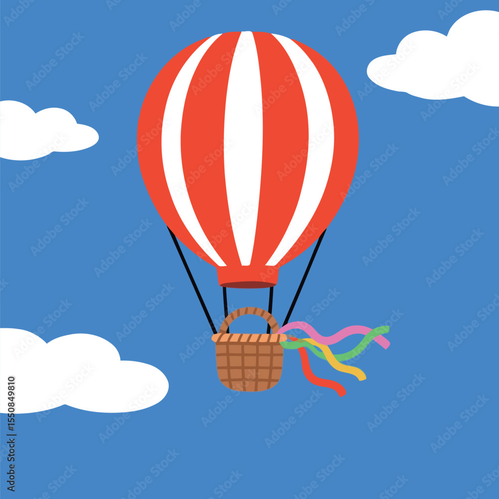 Obraz premium Hot Air Balloon Floating in Blue Sky with Clouds