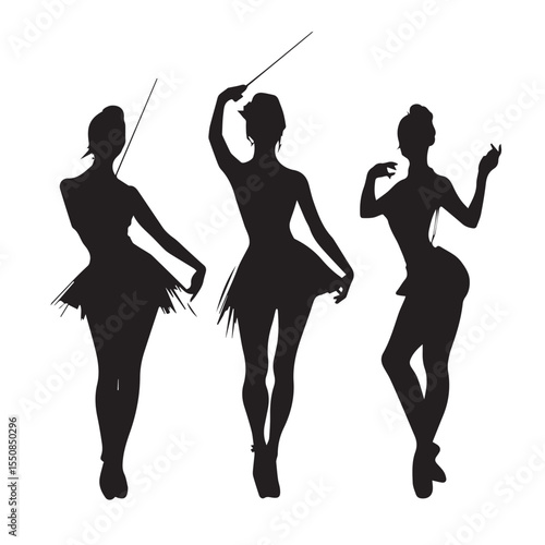 baton twirling silhouette set, Black & White silhouette set
