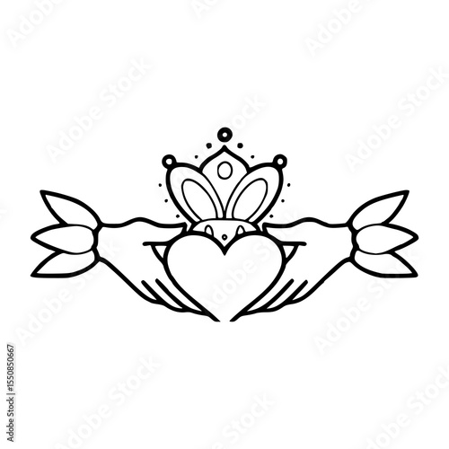 stylized Claddagh heart and hands design