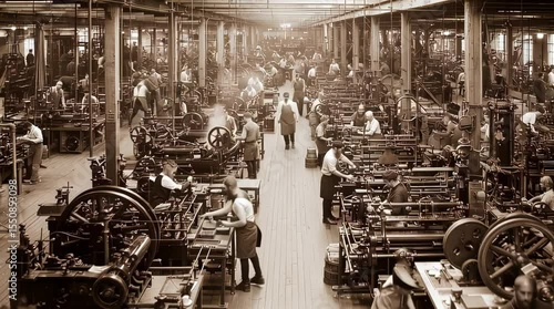 old vintage sepia photo of 19th century Industrial revolution	
