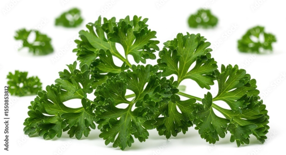 Fototapeta premium Delicious Curly Parsley Leaves Fresh Green Herb For Healthy Cooking And Culinary Decorations