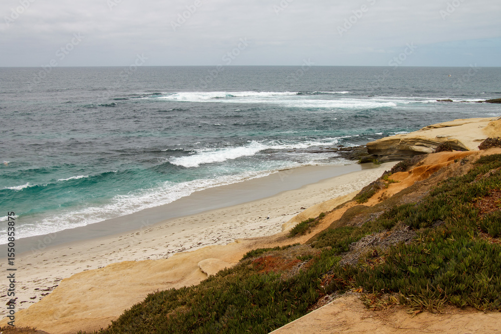 Nice beach at the shore of the Pacific Ocean view point in La Jolla, San Diego, California, United States Nice beach at the shore of the Pacific Ocean view point in La Jolla, San Diego, California, United States
