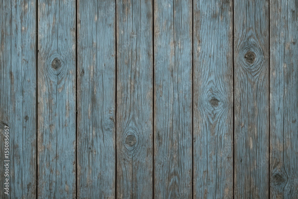 Fototapeta premium Weathered blue barn wood planks with natural grain patterns creating rustic country texture background