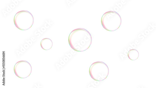 Multiple Iridescent Soap Bubbles on Transparent Background
