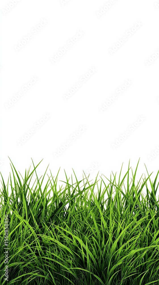 Fototapeta premium Lush Green Grass Blades Against a Clean White Background for Web Design