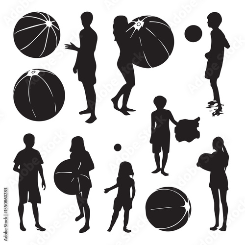 beach ball silhouette set, Black & White silhouette set