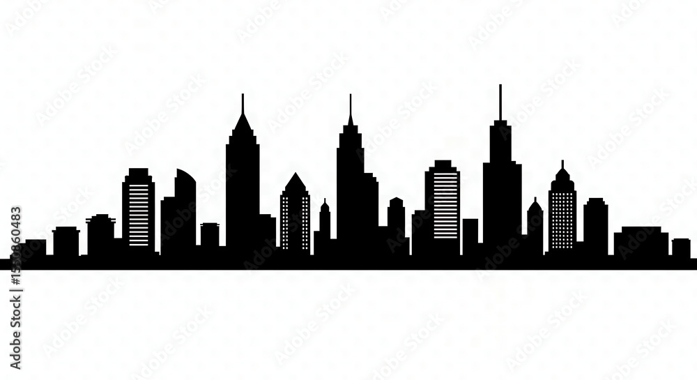 Naklejka premium Flat Cityscape Silhouette at Sunset