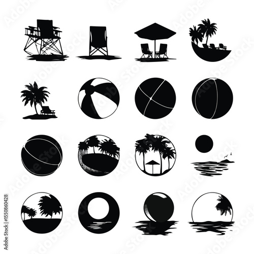 beach ball silhouette set, Black & White silhouette set