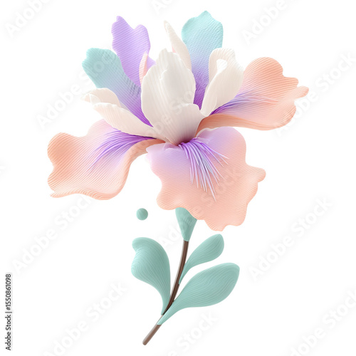 Iris fade with mood and movement concept. A beautiful pastel-colored flower with delicate petals.