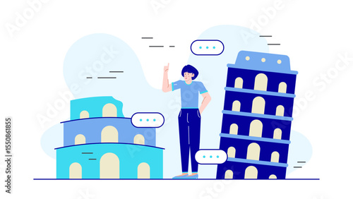 Person admiring famous landmarks in Italy, ideal for travel blogs, tourism websites, and promotional materials for Italian destinations.