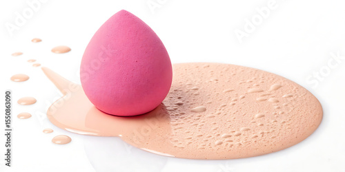 Papier peint Pink makeup sponge with foundation beauty blender for flawless skin and cosmetic