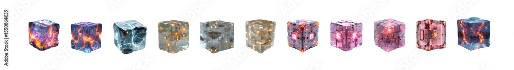 Fototapeta premium Colorful cube-shaped objects with intricate patterns. isolated on transparent background